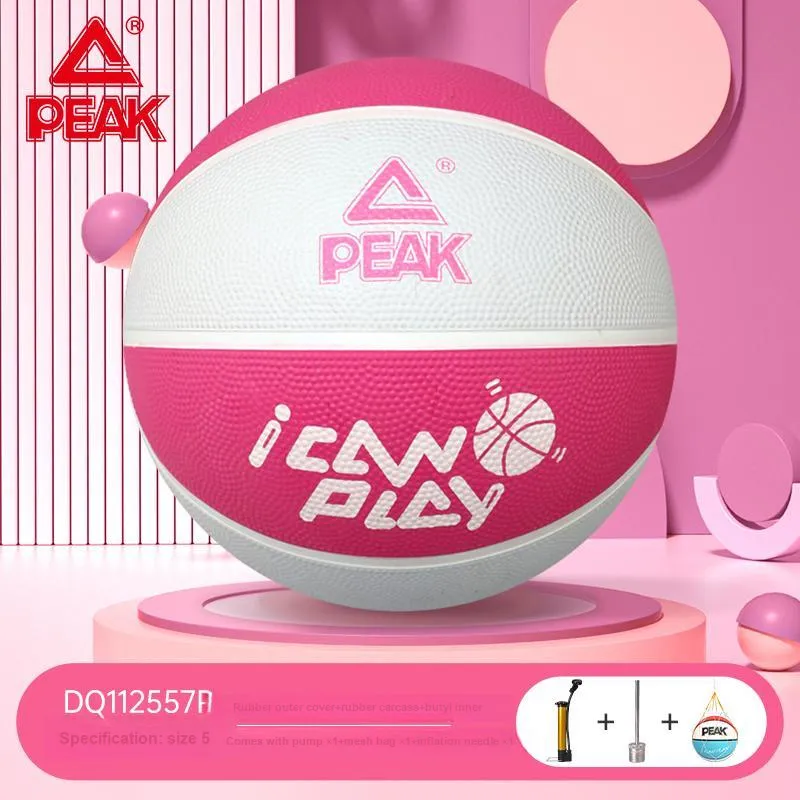 PEAK Rubber Basketball White Pink Size 5 Training Unisex-2