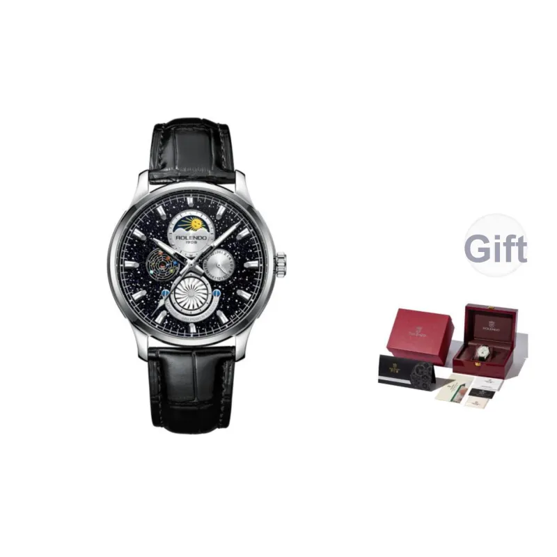 ROLENDO R Automatic Mechanical Movement Cow Leather Strap Watch Men's Watches Black Dial-16