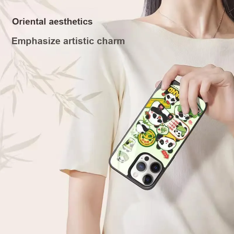 Donglaiye Glass Material Super Lucky Panda Magnetic Phone Case Compatible With Apple IPhone 14/15/16 Pro/Max-5