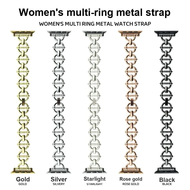 CHRROTA Women's Multi-Ring Metal Strap Compatibility For Apple Watch Apple Watch Iwatch 9th Generation 8765 Watch Strap-12