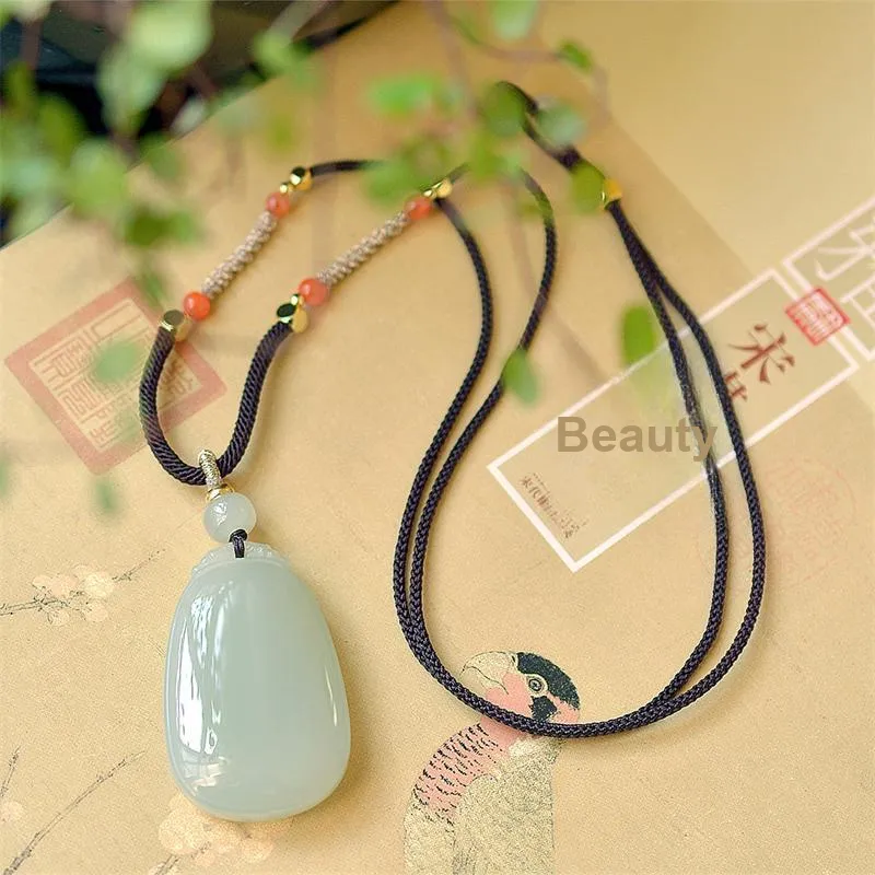 Jing Ruyu Hetian Jade Necklaces Pale Greenish White Jade Unisex-6