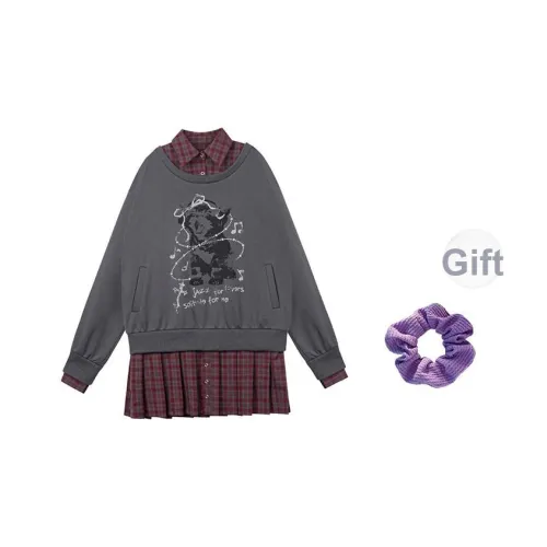 Sagidolls Длинное платье с длинным рукавом женское серого цвета