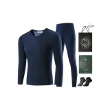 Crew Neck Clothing Sets (Navy Blue) Thickened and Fleece-Lined/Includes 2 Pack Socks+Shopping Bag