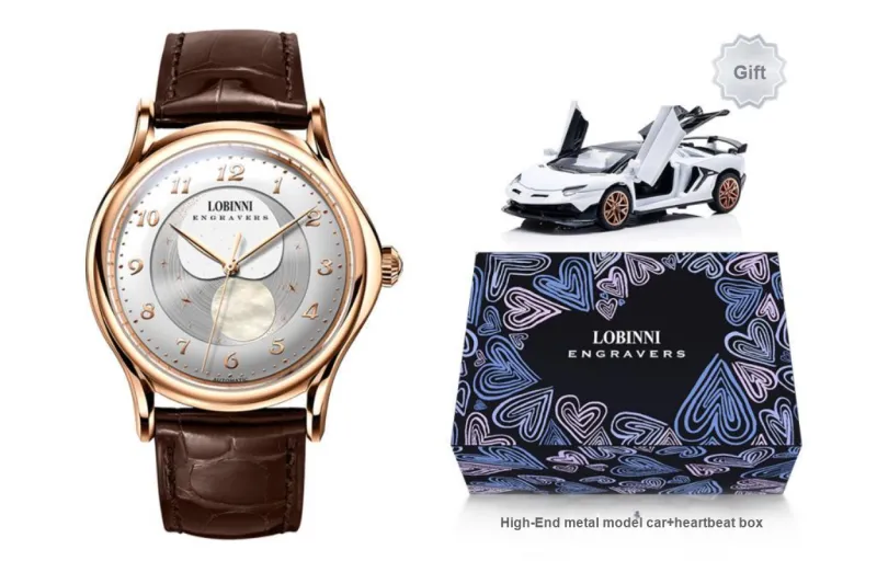LOBINNI L Mechanical Movement Genuine Leather Strap Watch Men's Watches Black Dial-13