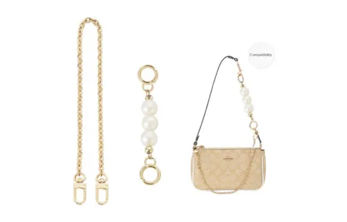 Lan Bao Fan Alloy Bag Decorative Chain Accessories+Pearl Extender Chain Unisex Gold Tone