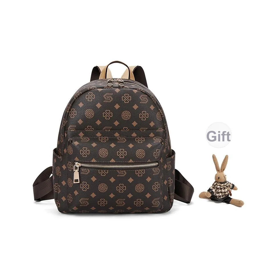 ST&SAT Synthetic Leather Backpacks Travel Bags Regular Women's Coffee/Ecru