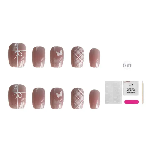 JIABITU Кошачий глаз Розовый Возлюбленный False Nail Короткий LADDER Короткий Квадрат Прозрачный Румяна Stain Милый