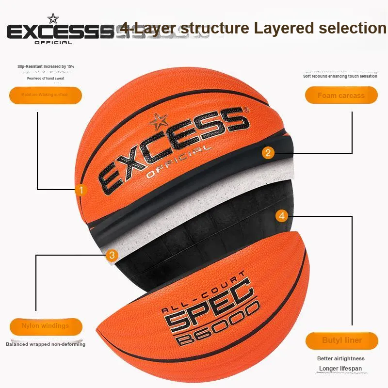 EXCESS PU Basketball Vibrant Orange Size 7 Ball Training Match Unisex-1