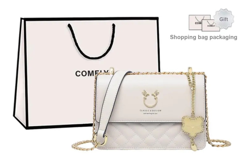 COMELY Cow Leather Patchwork Synthetic Leather Small Square Bag Shoulder Bag Girlish Crossbody Bag Regular Women's Ecru-0