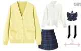 Yellow Cardigan+White Long Skirt+Zuo Qianlan (39cm)+Bow Tie+Calf Socks+Hanger