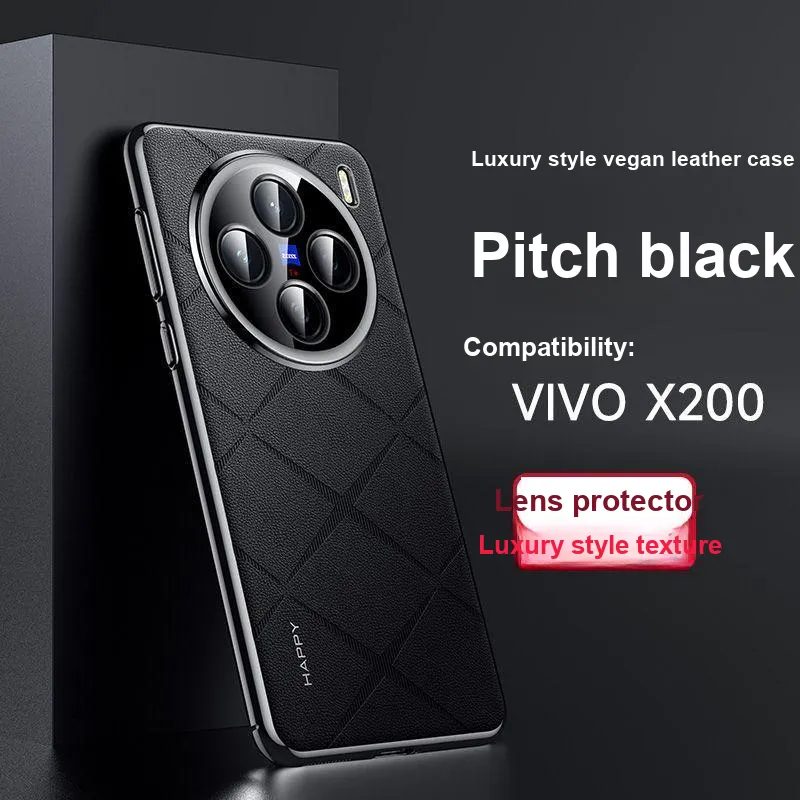 YINZHESHAN Vegan Leather Material Electroplated With Veneer Phone Cases Compatibility VivoX300 Business Formal-2