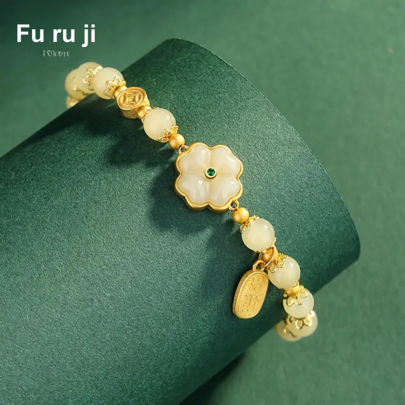 Fu Ru Ji Hetian Jade Bracelets Pale Greenish White Jade Women's-2