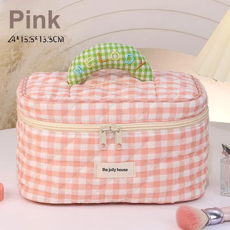 QEEDNS Plaid Large Capacity Good Looking Cute Portable Travel Bag Makeup Bags-1