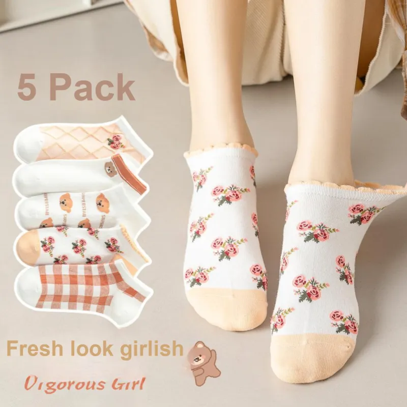 GUJIN Ankle Socks Women's 5 Pack Mixed Color-5