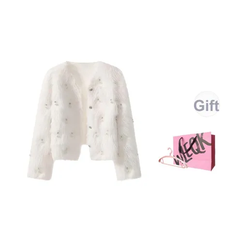 WLEQK Экрю Женские Меховые изделия