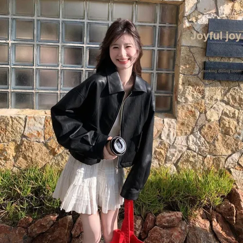 VKXOW Черные Женские Кожаные Куртки