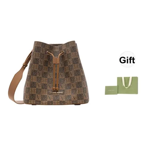 VANESSA HOGAN Монограмма Коровья кожа Ведрообразная сумка Сумка через плечо Женская Абрикос Темно-коричневый