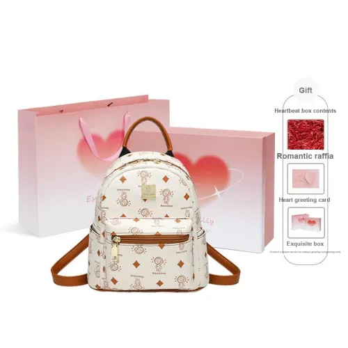 Old Man's Head PU Backpack Women's Ecru & Brown