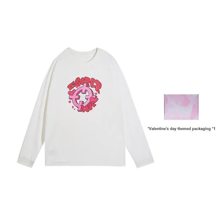 RIGORER Круглый вырез Длинный рукав Т-рубашка Унисекс Розовый