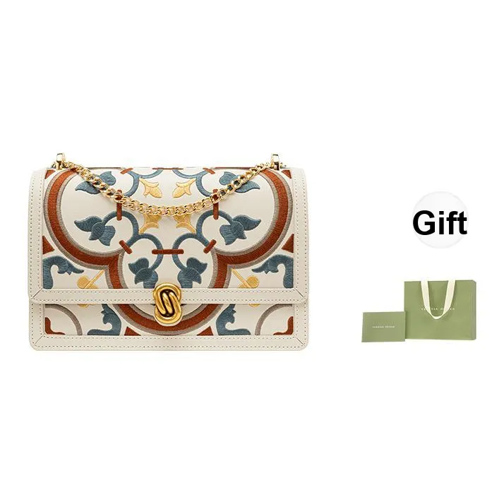 VANESSA HOGAN Монограмма Коровья кожа Аккордеонная сумка Сумка через плечо Стандартная Женская Экрю