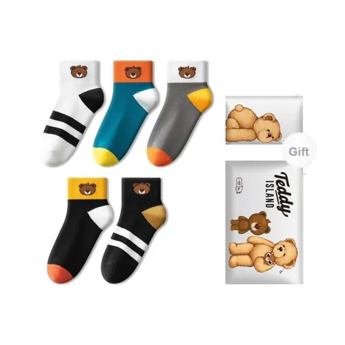 TEDDY ISLAND Белые полосы + Стекло Зеленый + Светло-серый + Черный + Черный Полосы Kids Носки