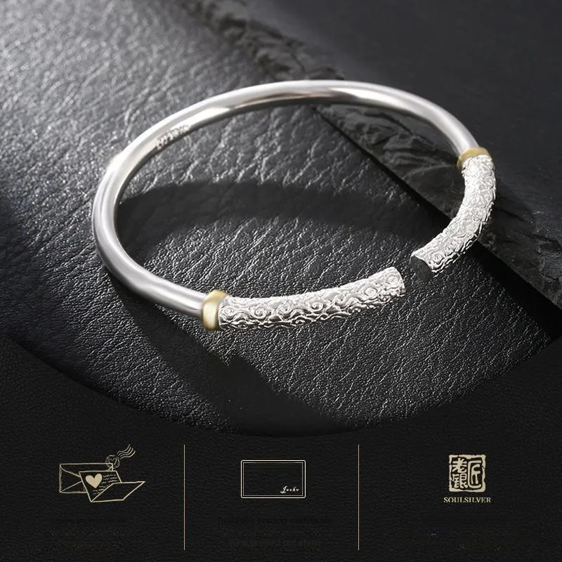 LAOYINJIANG S999 Fine Silver Bangles Men's-4
