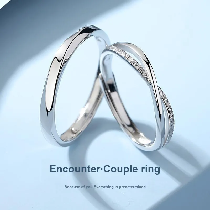 WINY S925 Silver Couple Ring Adjustable, Sandblasted Finish Craft, Love Confession Surprise Box Unisex Silver-2