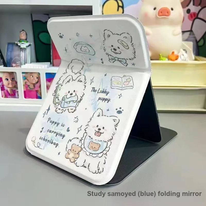 Jingda Cartoon Samoyed Puppy Cute Dormitory Desktop For Everyday Use Makeup Mirror HD Foldable And Portable-4