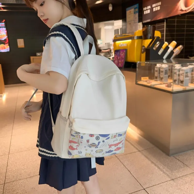 AIBAG Nylon Backpack Unisex Black/White/Gray-1