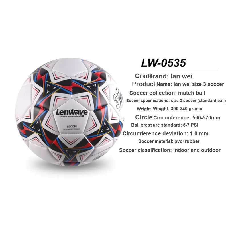 LENWAVE Size 3 Soccer PVC Machine Stitched Soccer Ball Unisex Red White-1
