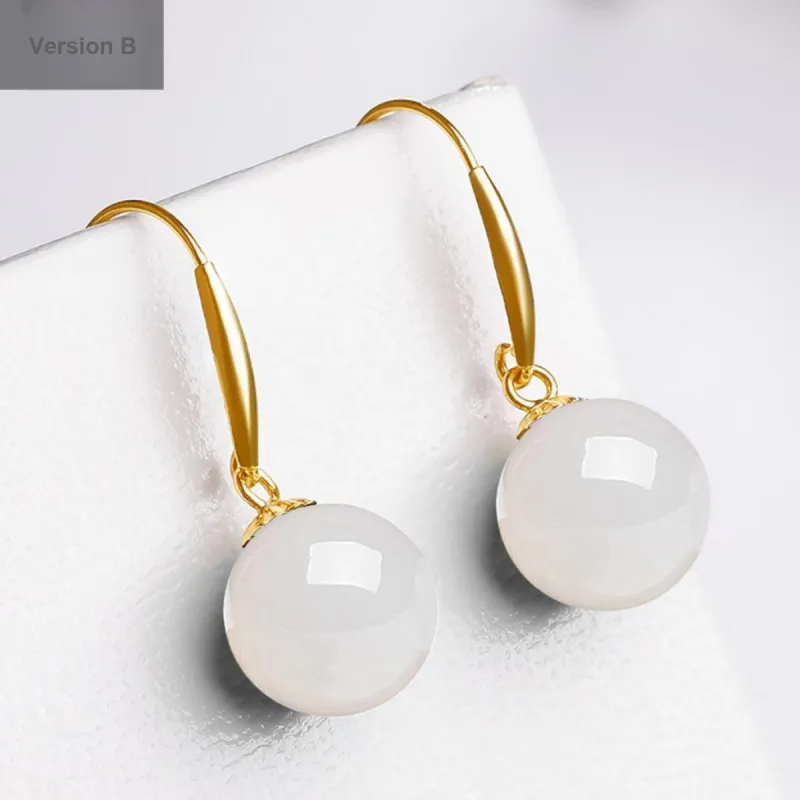 Oriental Jade Hetian Jade Earrings White Jade Women's-2