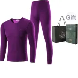 Men's Crew Neck Clothing Sets (Dark Purple) Thickened and Fleece-Lined/Thermal