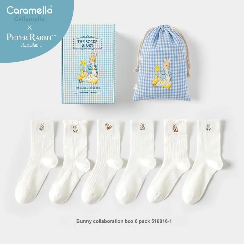 Caramella x Peter Rabbit/, SS23 Mid Calf Socks Women's 6 Pack White-1