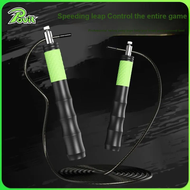 POVIT Aerobic Fat Reduction Non Countable Jump Ropes Adults ABS Silicone PVC Steel Wire 3.1m Black Green-1