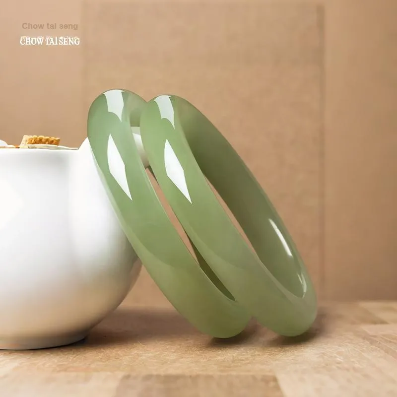 CHOW TAI SENG Bangles Pale Greenish White Jade Women's-5