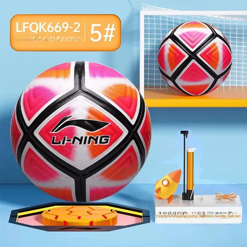 LiNing Size 5 Soccer PU Seamless Thermal-bonding Unisex Red/Orange/Black-2