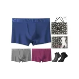 Solid Color 3-Pack (Gray+Dusk Blue Purple) with 2-Pack Socks+Shopping Bag