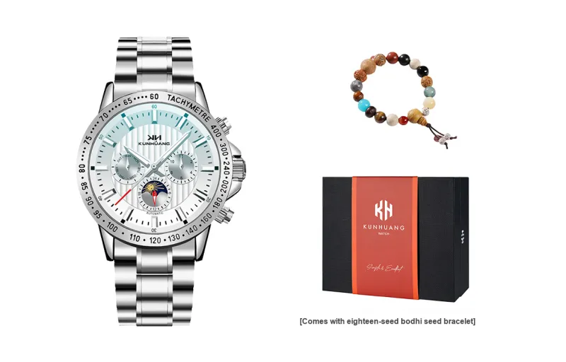 KUN HUANG Mechanical Movement Watch Men's Watches White Dial-5