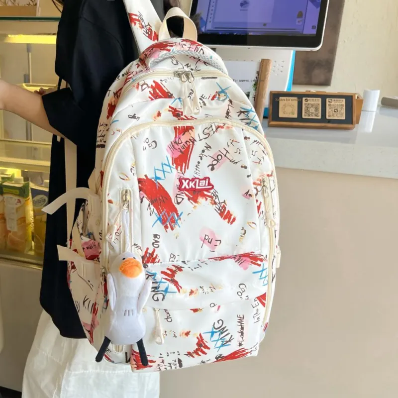 WICKBUEN Composite Cloth Backpack Unisex White/Purple/Green-2