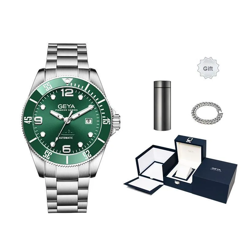 GEYA Automatic Mechanical Movement Stainless Steel Strap Watch Men's Watches Green Dial