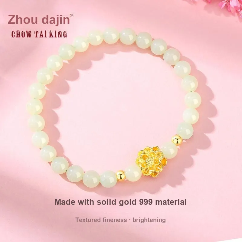 CHOW TAI KING Hetian Jade Bracelets Pale Greenish White Jade Women's-3