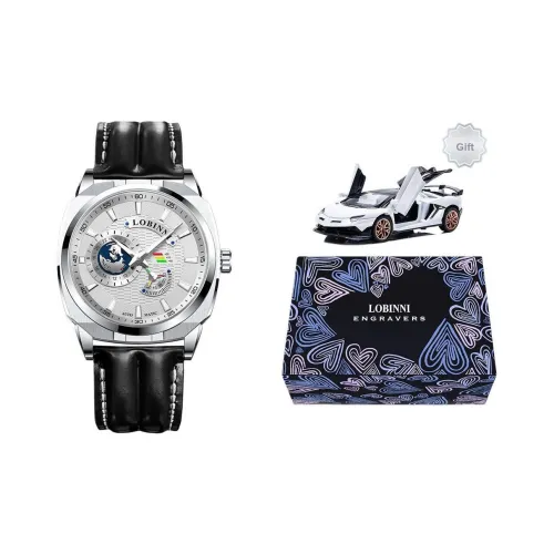 LOBINNI L Автоматический Механический Механизм Естественная Кожа Ремешок Часы Мужские Синий Циферблат