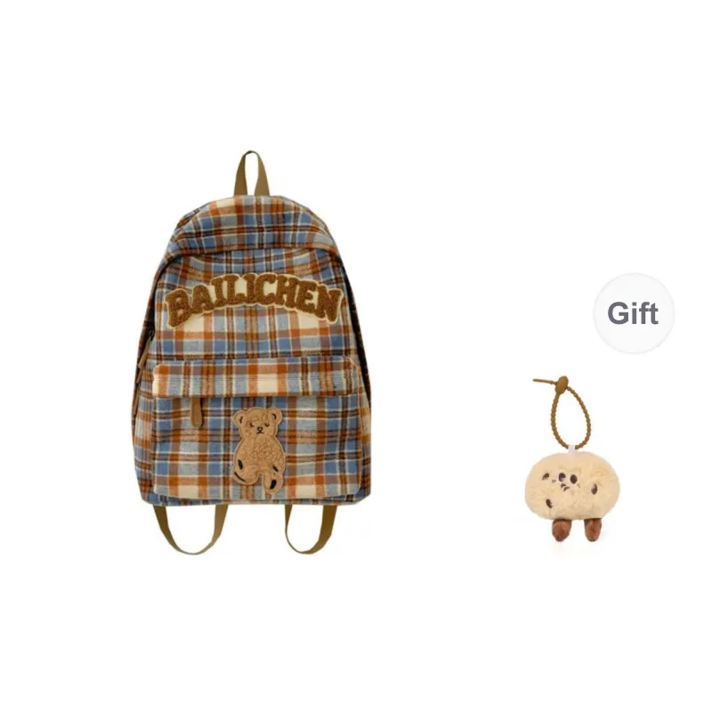 KAMLUI Woolen Backpacks Backpack Unisex Blue Orange/Beige Coffee Plaid/Red Blue Plaid/Coffee Blue Plaid/Khaki Plaid-0