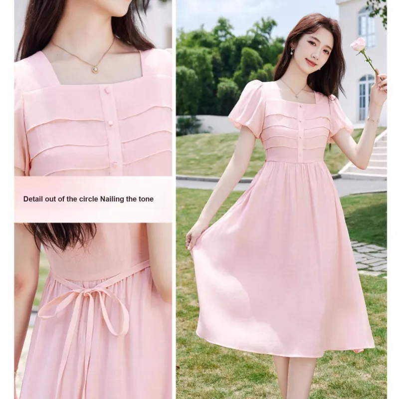 Like The Age Of Water Short Sleeved Dress Women's Pink-4