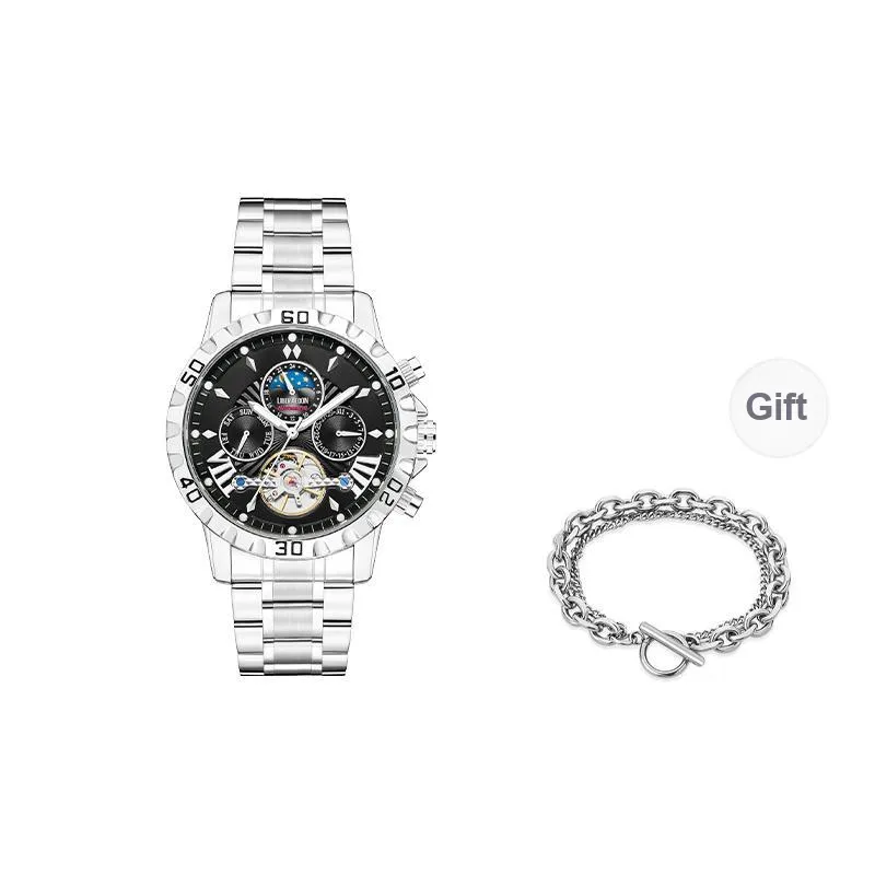 LIBER AEDON Artisan Collection Automatic Mechanical Movement Steel Strap Black Dial Men's Watches-10