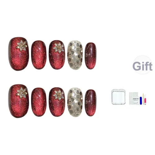 JINGCHANXUE Винтаж Milky Красный Pure Handcrafted False Nail Овал Рубин Градиентный Кошачий глаз 14mm