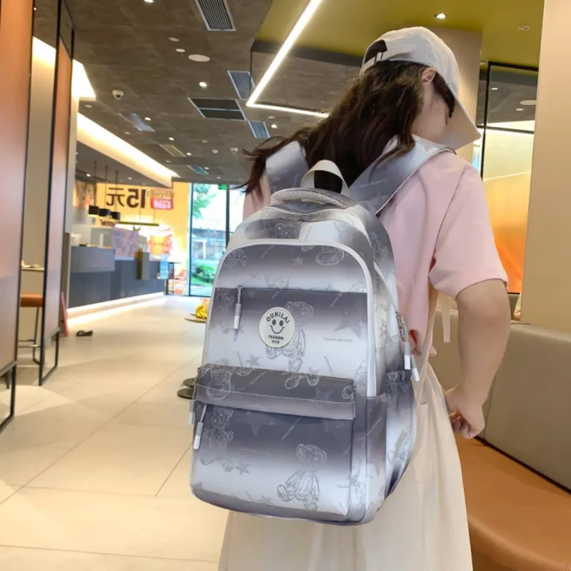 BAODIDAISHU Nylon Fabric Backpack And Laptop Bag Unisex Gray/Purple/Blue/Pink-3