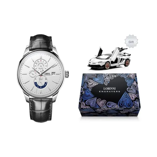 LOBINNI L Автоматический механический механизм кожаный ремешок часы для мужчин белый циферблат