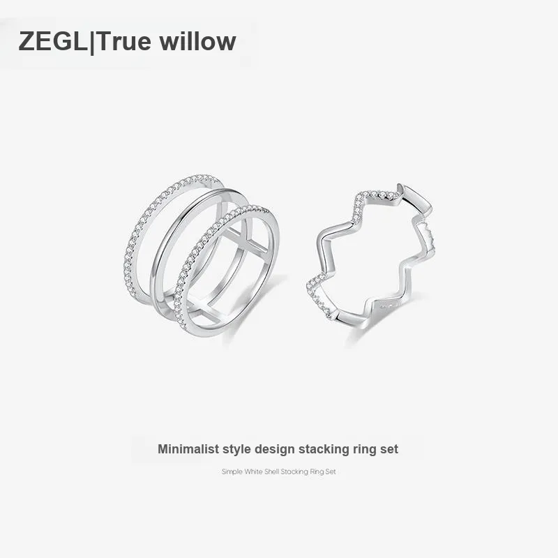 ZEGL White Gold Plated Copper Rings Women's-1