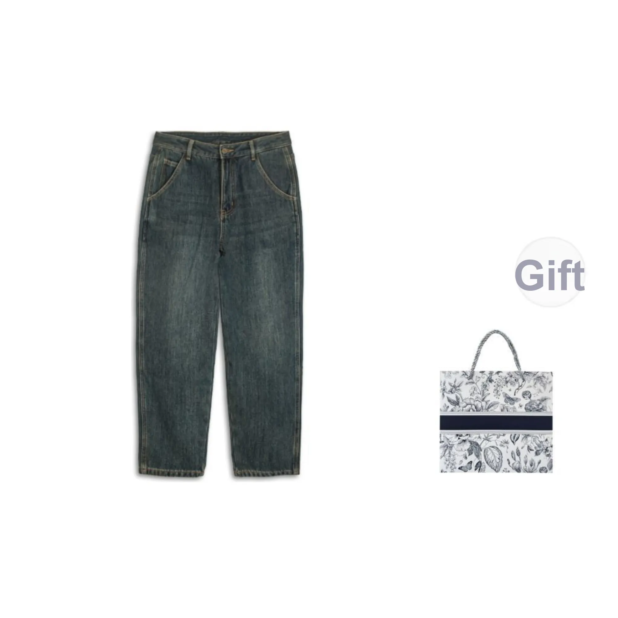 WUREN Винтаж промытый деним синий [Улучшенный флис с подкладкой] Мужские джинсы